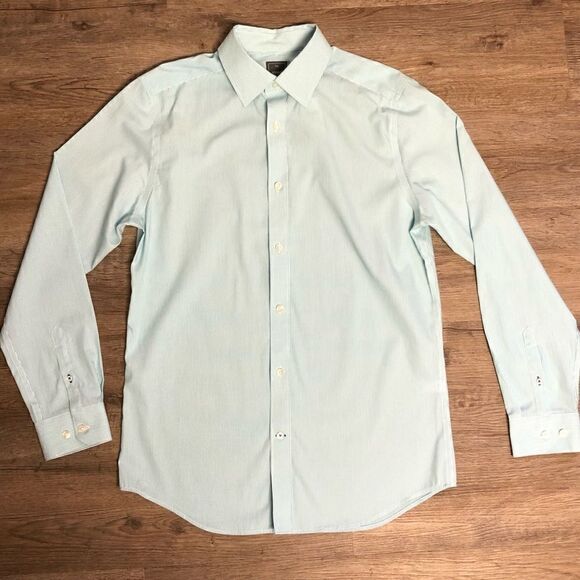 Gap Men’s non iron collared dress shirt, pinstriped white & green, size M - Picture 1 of 8